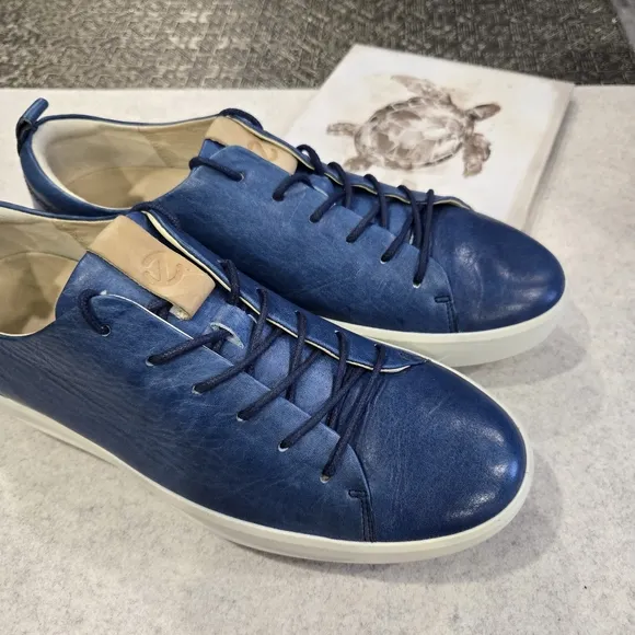 🐢 ECCO Soft 7 Men's Leather Sneaker. Blue Size 11. $170 new.