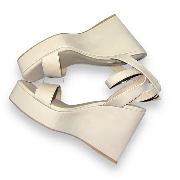 ✅ New Antonio Melani Nude Leather Strappy Wedge Platform Women Sandals Shoe