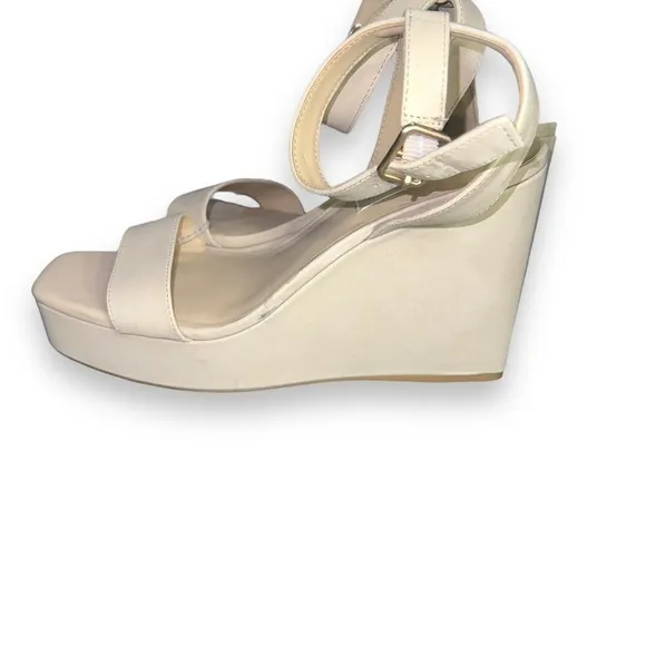 ✅ New Antonio Melani Nude Leather Strappy Wedge Platform Women Sandals Shoe