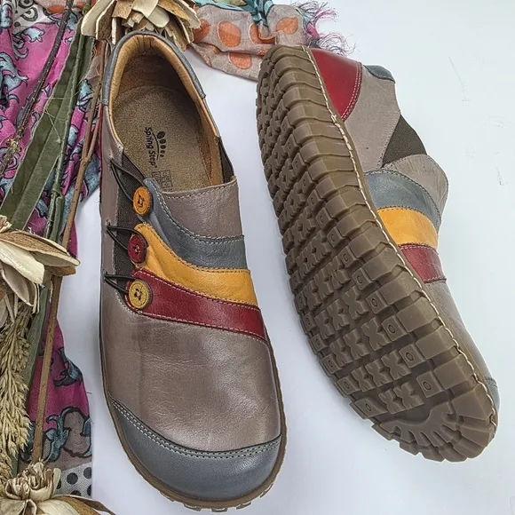 🔴 SpringStep Womens Colorful Leather Slip-On Shoes Sz 41