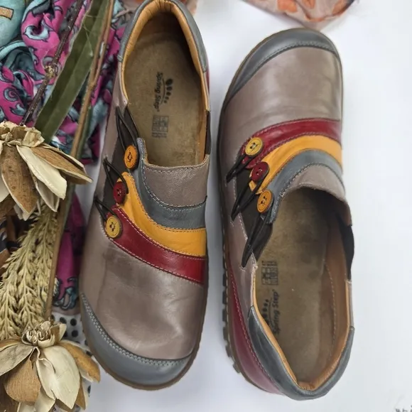 🔴 SpringStep Womens Colorful Leather Slip-On Shoes Sz 41