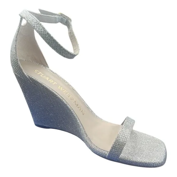 🆕 Stuart Weitzman nudist curve New Noir (silver) Wedge Women’s size 8