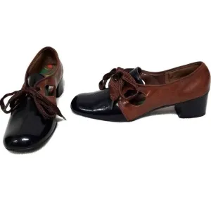 1920S Vintage Italian Chunky Heel Colorblock Shoes