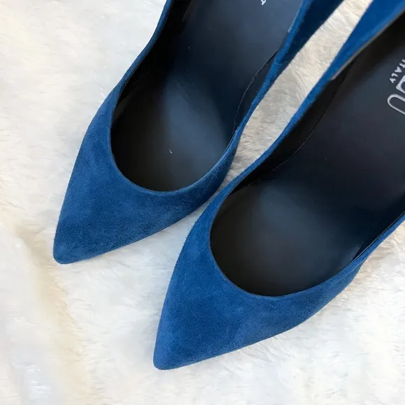 $499 Loriblu Italy Suede Blue Pumps Metal Accents High Heels Pointy Toe 40IT