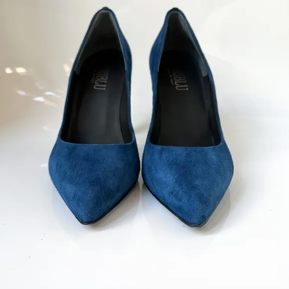 $499 Loriblu Italy Suede Blue Pumps Metal Accents High Heels Pointy Toe 40IT