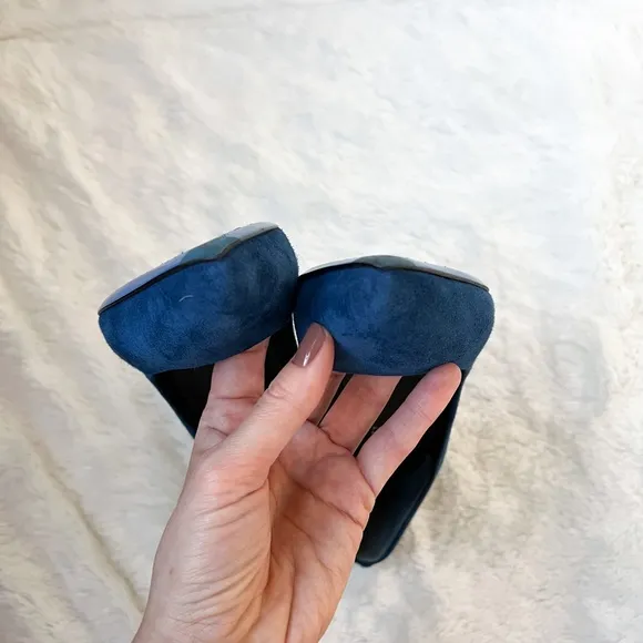 $499 Loriblu Italy Suede Blue Pumps Metal Accents High Heels Pointy Toe 40IT