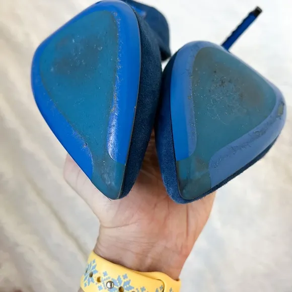 $499 Loriblu Italy Suede Blue Pumps Metal Accents High Heels Pointy Toe 40IT