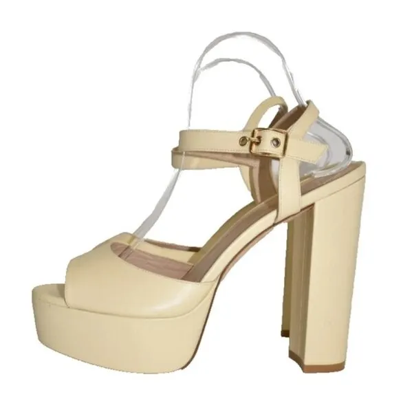 $550 STUART WEITZMAN RYDER LATFORM SANDAL LEATHER CREAM BUTTER YELLOW 10 (MG3)