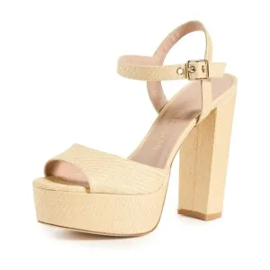 $550 STUART WEITZMAN RYDER LATFORM SANDAL LEATHER CREAM BUTTER YELLOW 10 (MG3)