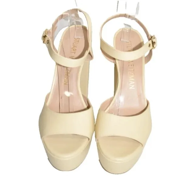 $550 STUART WEITZMAN RYDER LATFORM SANDAL LEATHER CREAM BUTTER YELLOW 10 (MG3)