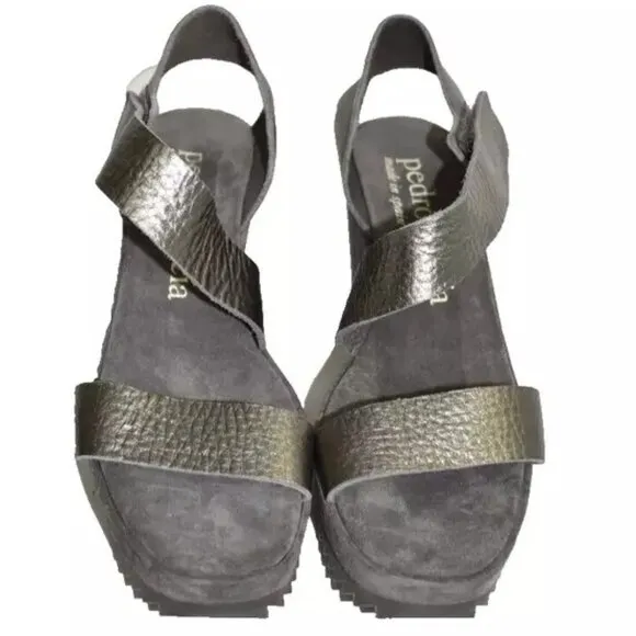 $600 PEDRO GARCIA FELY WEDGE SANDAL PLATFORM GREY LEATHER SUEDE 38 (DB37)