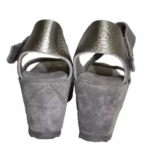 $600 PEDRO GARCIA FELY WEDGE SANDAL PLATFORM GREY LEATHER SUEDE 38 (DB37)