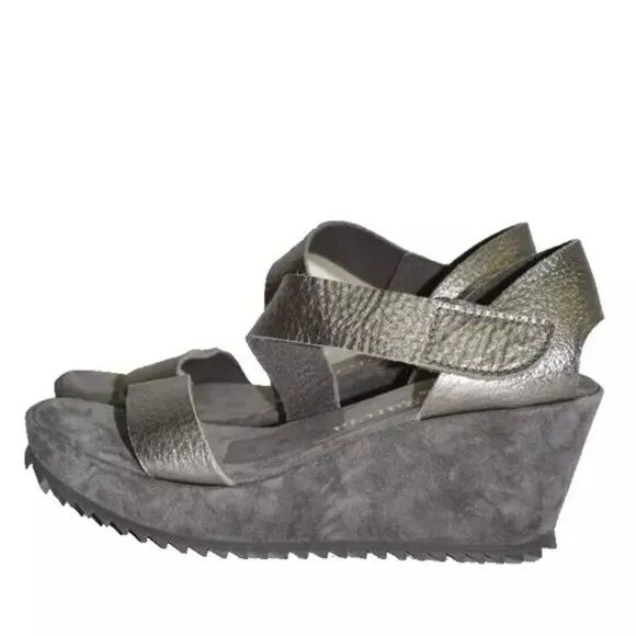 $600 PEDRO GARCIA FELY WEDGE SANDAL PLATFORM GREY LEATHER SUEDE 38 (DB37)