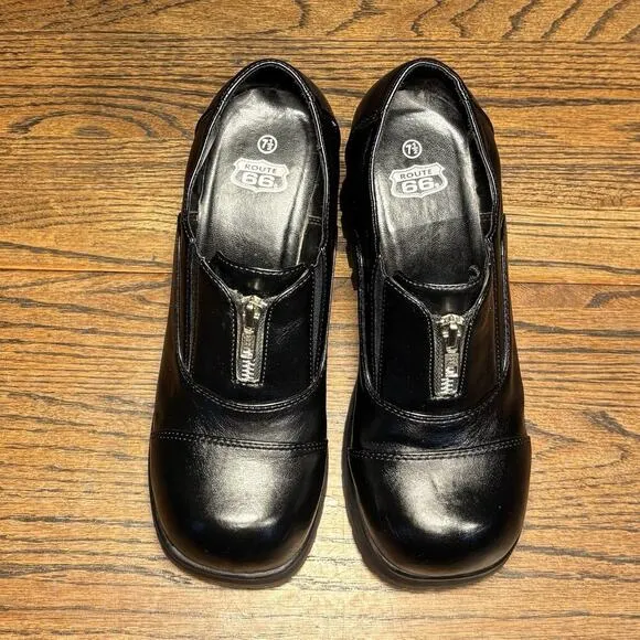 90s Y2K Vintage Route 66 Chunky Black Block Heel Platform Shoes Women’s 7.5