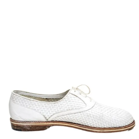 A. Testoni Luxury White Woven Oxford