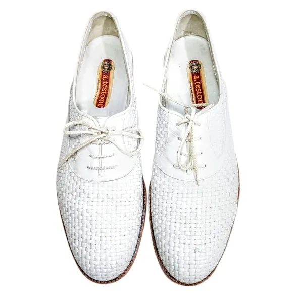 A. Testoni Luxury White Woven Oxford