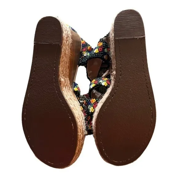Aby seed beaded wedge slingback espadrilles hemp rope sandals