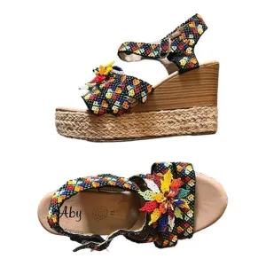 Aby seed beaded wedge slingback espadrilles hemp rope sandals