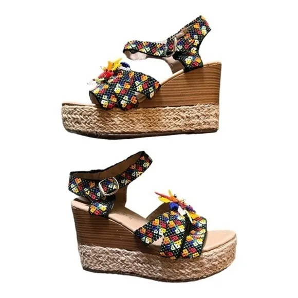 Aby seed beaded wedge slingback espadrilles hemp rope sandals