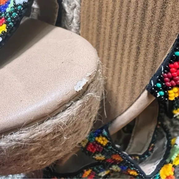 Aby seed beaded wedge slingback espadrilles hemp rope sandals