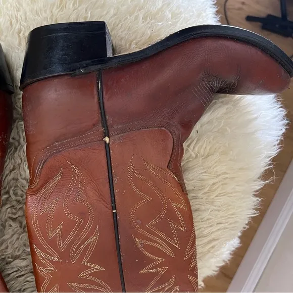 ACME Leather Western Cowboy Boots, Brown w/Pointed Toes. Size 7-1/2 D.