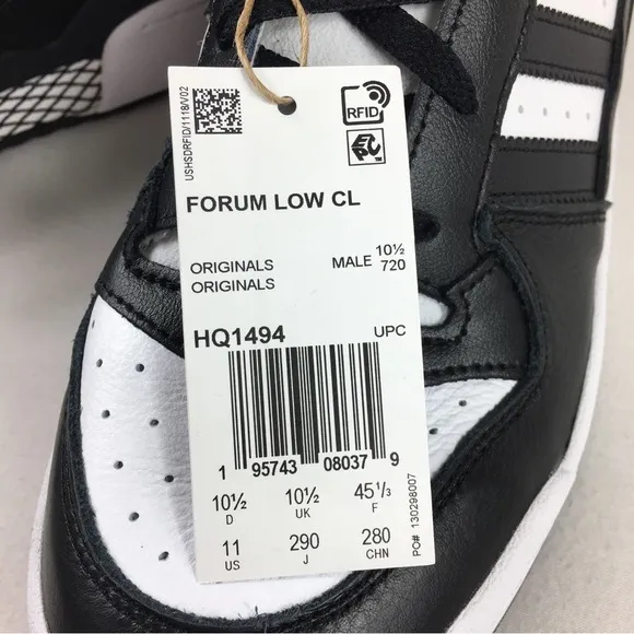 Adidas Forum Low Leather Shoes Originals Core Black/White HQ1494 Mens 12 new