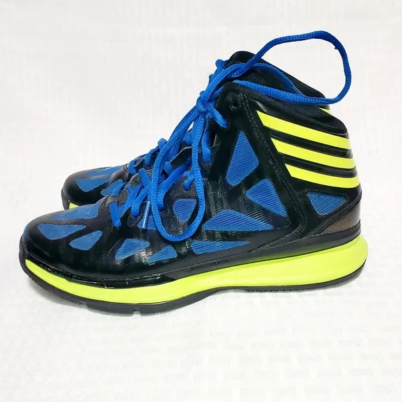 Adidas High Top Basketball Shoes Ape 779001  Size  4.5  Black Blue Neon Green