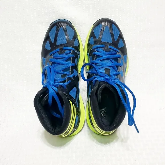 Adidas High Top Basketball Shoes Ape 779001  Size  4.5  Black Blue Neon Green