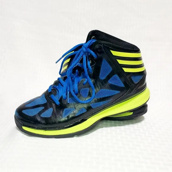 Adidas High Top Basketball Shoes Ape 779001  Size  4.5  Black Blue Neon Green