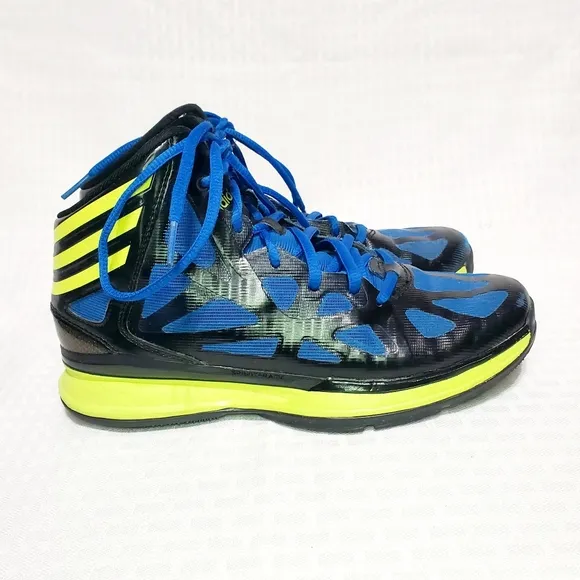 Adidas High Top Basketball Shoes Ape 779001  Size  4.5  Black Blue Neon Green