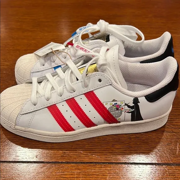 Adidas Kids Superstar Shoes - White, Blue, and Red
