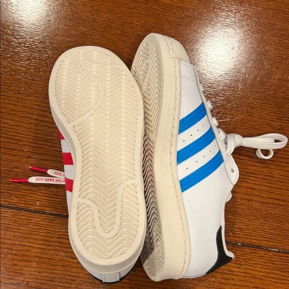 Adidas Kids Superstar Shoes - White, Blue, and Red