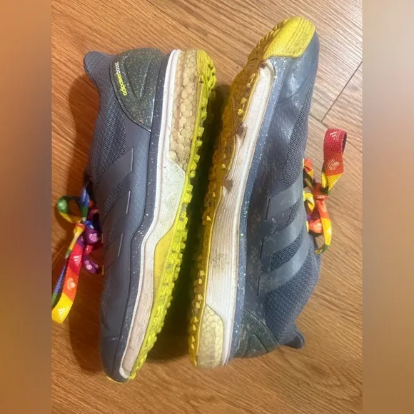 Adidas mens Gray Shoes with Rainbow Laces