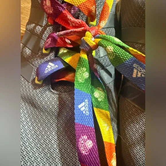 Adidas mens Gray Shoes with Rainbow Laces