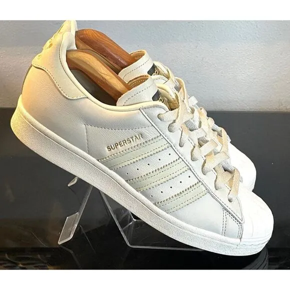 Adidas Men's Grey and White Trainers Leather Sneaker Shoes Size 8.5 Low Top