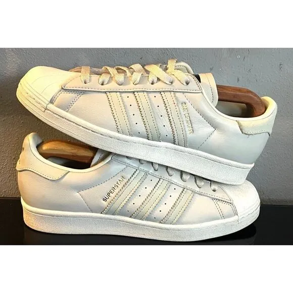 Adidas Men's Grey and White Trainers Leather Sneaker Shoes Size 8.5 Low Top
