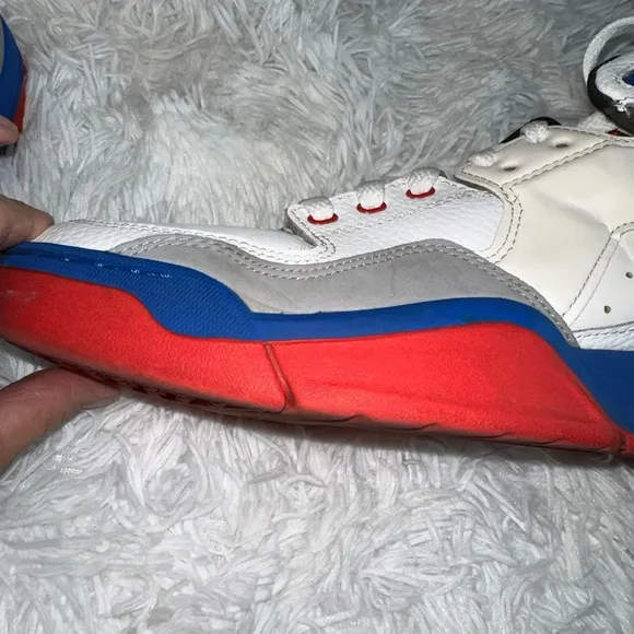 Adidas Mens Size 12 Mid Top White Blue Red Basketball Sneakers