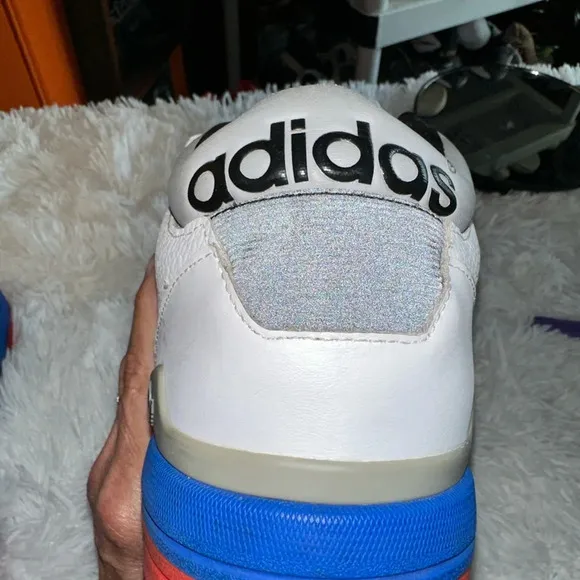 Adidas Mens Size 12 Mid Top White Blue Red Basketball Sneakers