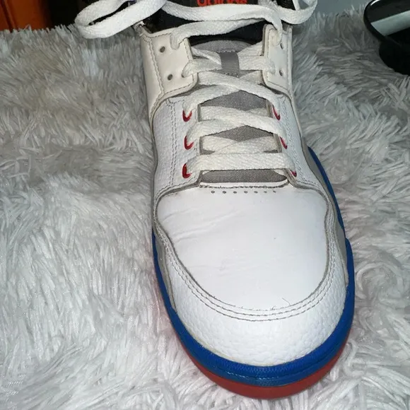 Adidas Mens Size 12 Mid Top White Blue Red Basketball Sneakers