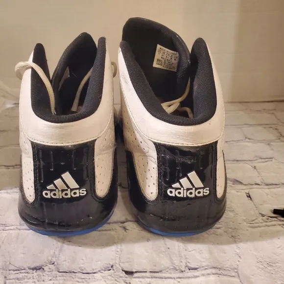 ADIDAS MEN'S WHITE/BLUE LEATHER LACE-UP ATHLETIC MID-TOP SNEAKER SHOES SIZE 11