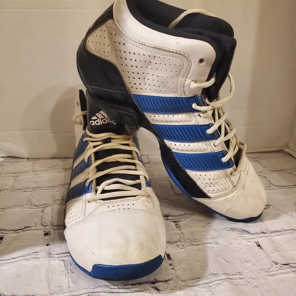 ADIDAS MEN'S WHITE/BLUE LEATHER LACE-UP ATHLETIC MID-TOP SNEAKER SHOES SIZE 11