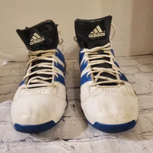 ADIDAS MEN'S WHITE/BLUE LEATHER LACE-UP ATHLETIC MID-TOP SNEAKER SHOES SIZE 11