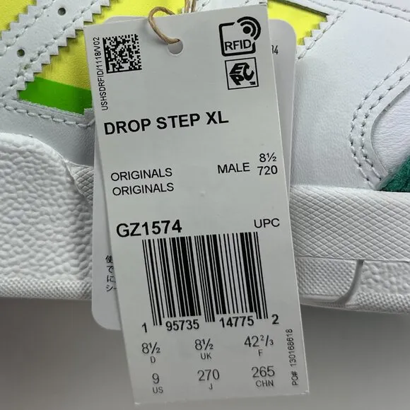 Adidas Originals Drop Step XL High Top Mens White Green Basketball Shoes GZ1574