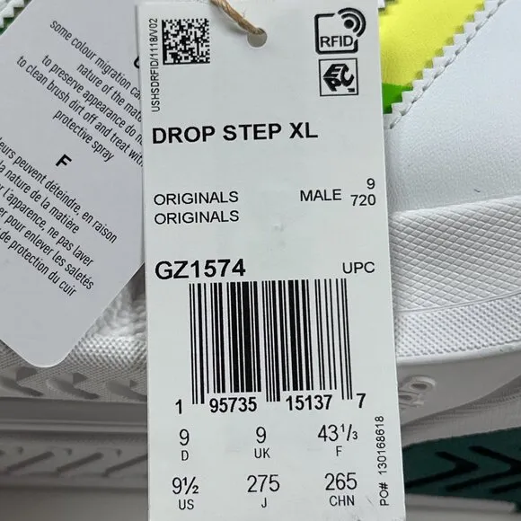 Adidas Originals Drop Step XL High Top Mens White Green Basketball Shoes GZ1574