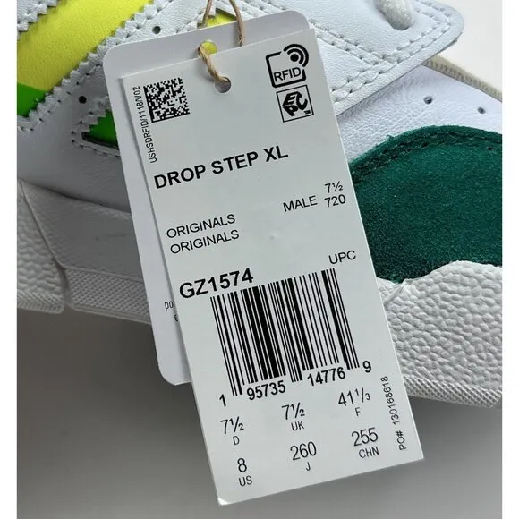 Adidas Originals Drop Step XL High Top Mens White Green Basketball Shoes GZ1574