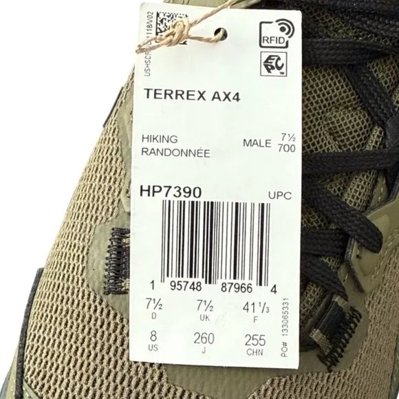 Adidas Terrex AX4 Men's Green Hiking Shoes Size 8