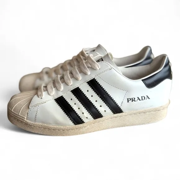 Adidas x PRADA Collab Cloud White &amp; Black Superstar Trainers Shoes Womens Sz 6