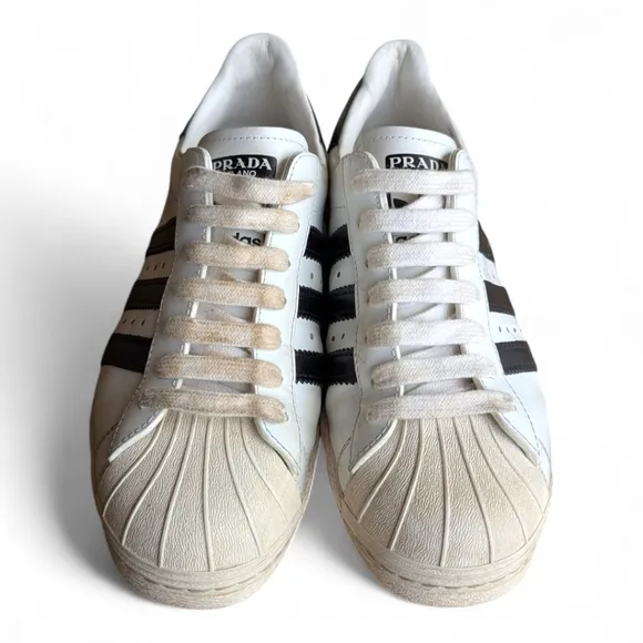 Adidas x PRADA Collab Cloud White &amp; Black Superstar Trainers Shoes Womens Sz 6