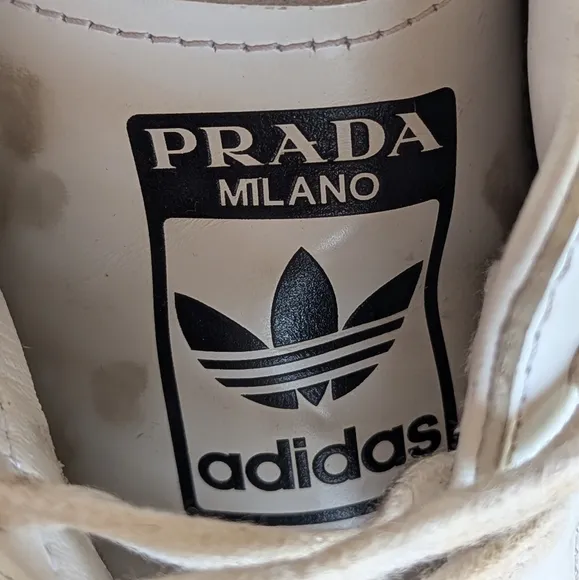 Adidas x PRADA Collab Cloud White &amp; Black Superstar Trainers Shoes Womens Sz 6
