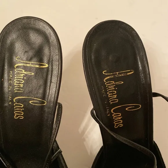 ADRIANA CARAS SHOES HEELS BLACK SUEDE LEATHER ANKLE WRAP ITALY SIZE 38 7.5